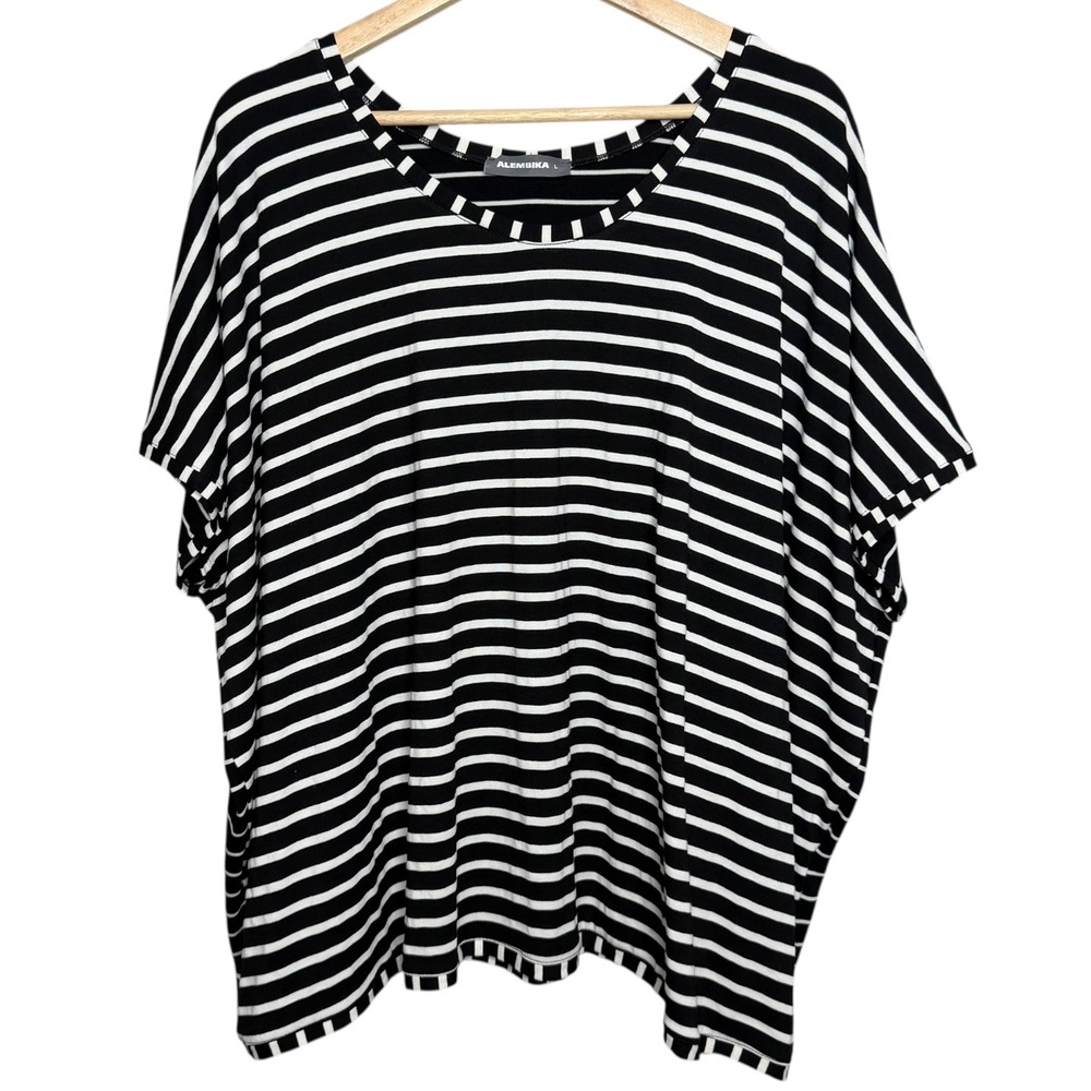 Alembika Lagenlook Artsy Stripe Boxy Oversized Top Black L Drapey Minimalist